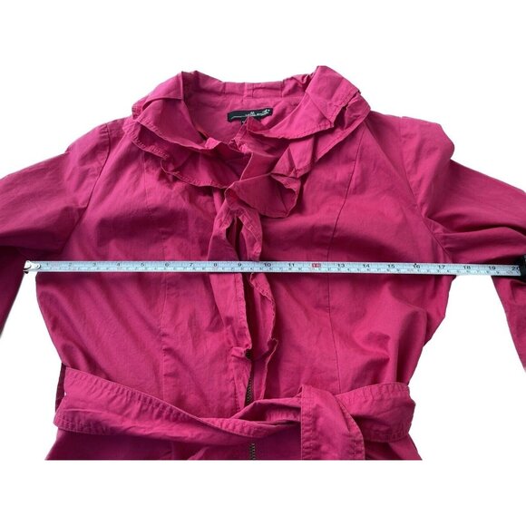 Willi Smith Pink Ruffle Trench Coat Small Belted Zip Front Cotton Jacket - Picture 9 of 13